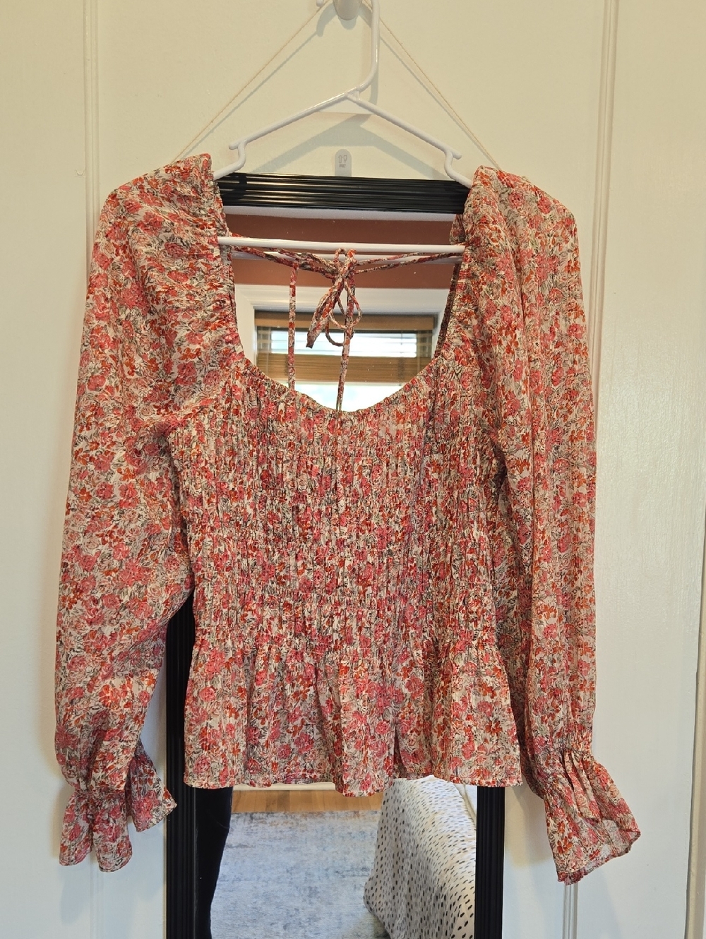 Lucy Paris Floral Smocked Peplum Long-Sleeve Top - Pink